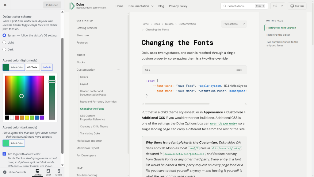 The two accent color pickers in the Branding section with the preview beside them